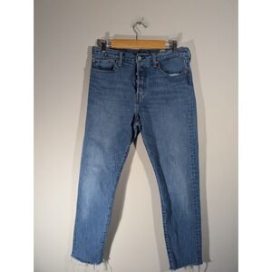 Levi's Womens White Oak Cone Denim High Rise Raw Hem Jeans Sz 31 Streetwear City